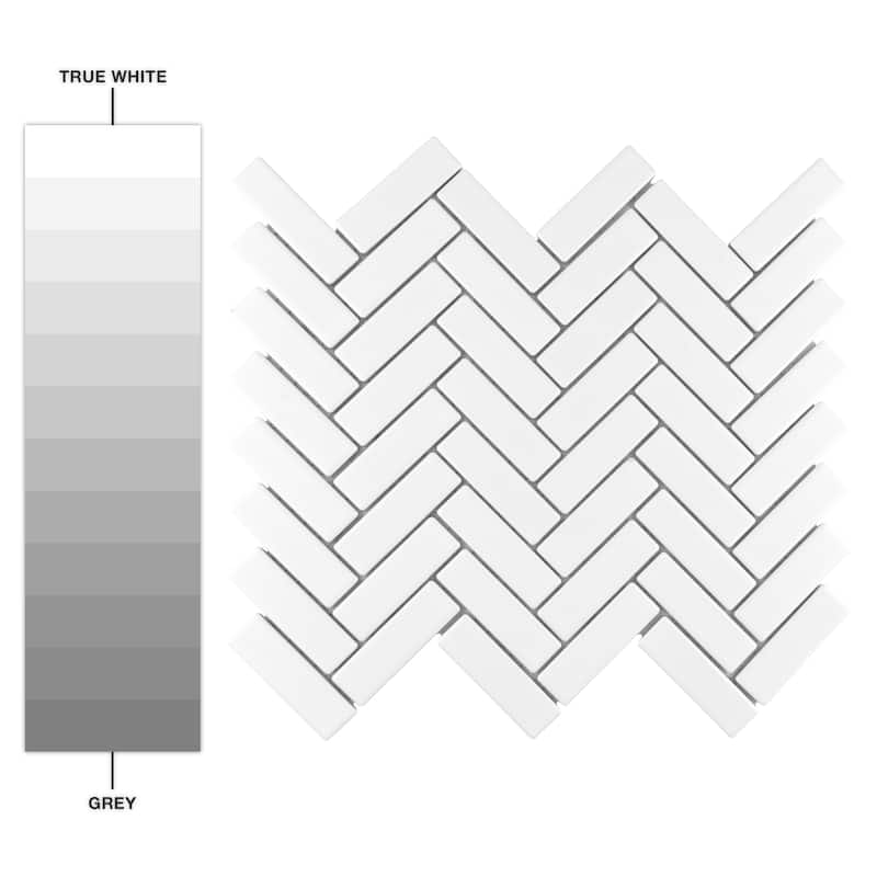 Merola Tile Metro Brick Herringbone Matte White 10-5/8" x 12-1/2" Porcelain Mosaic Floor and Wall Tile