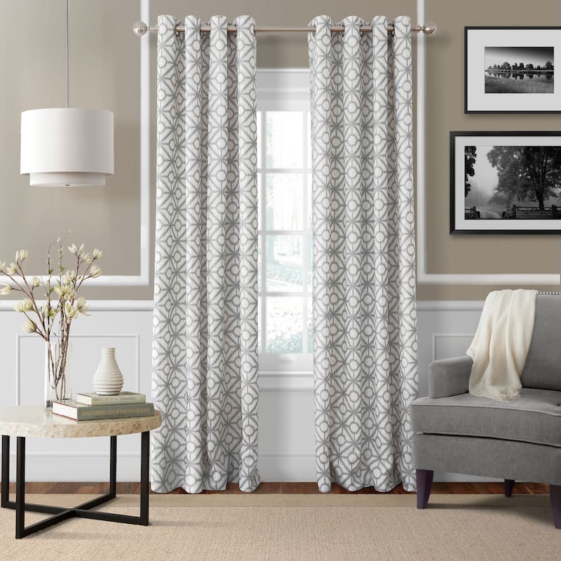 Elrene Crackle Grommet Top Curtain Panel - 52" W X 95" L - Light grey