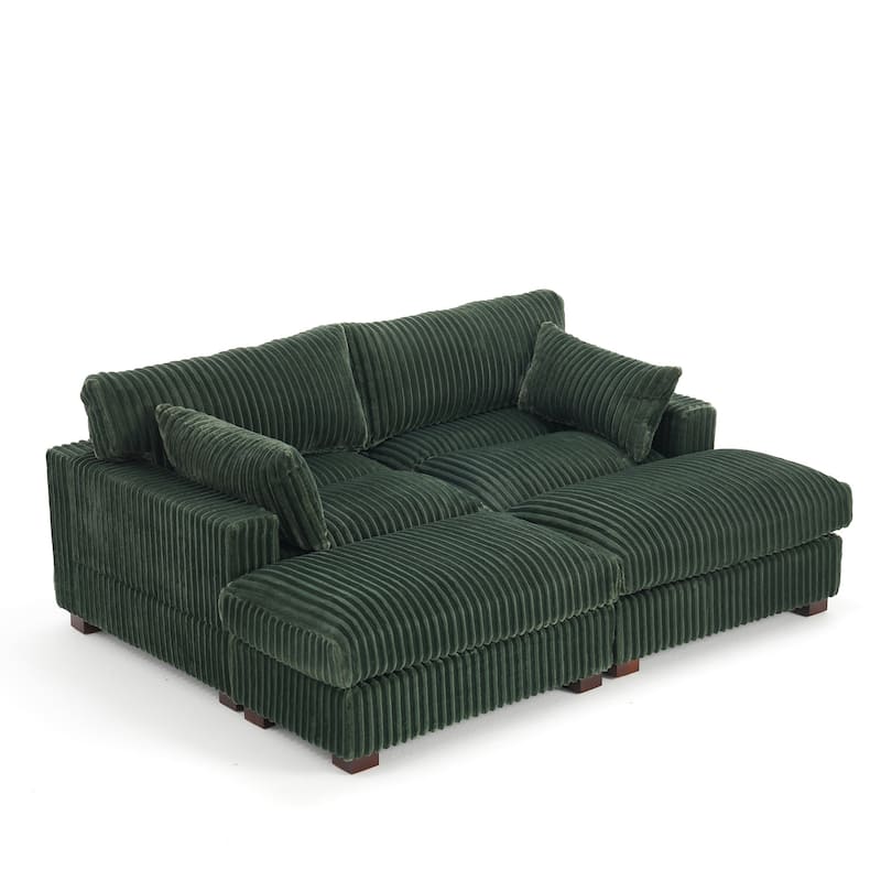 Modern Oversized Plush Corduroy Modular Sectional Sofa with 2 Ottomans