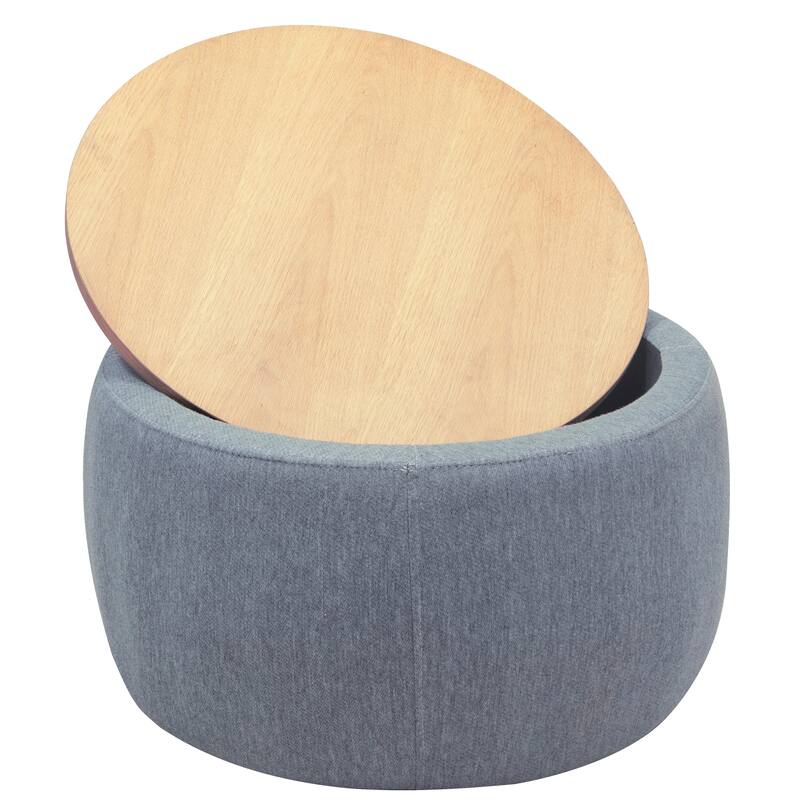 Round Fabric Storage Ottoman with 2 in 1 Function