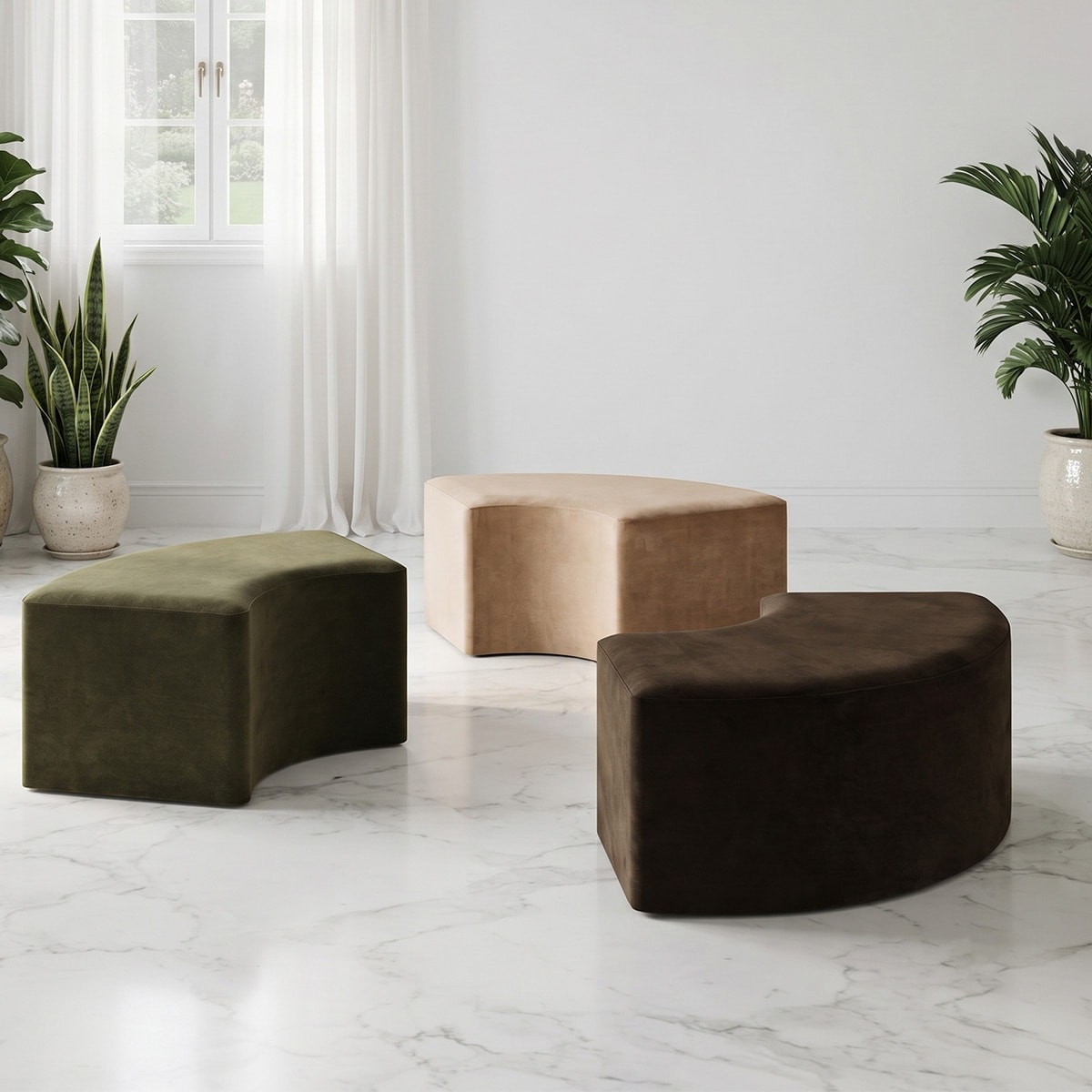 18.5" Height Velvet Upholstered Curved Dining Bench(Set of 2)