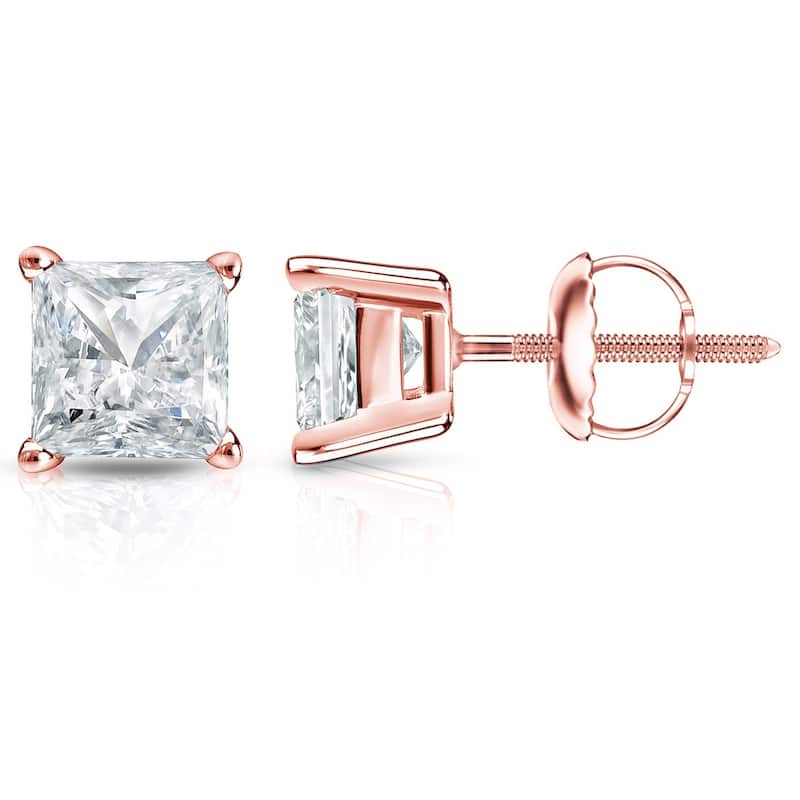 Auriya 2ctw Princess-cut Diamond Stud Earrings 14k Gold (I-J, SI2-SI3) - Rose
