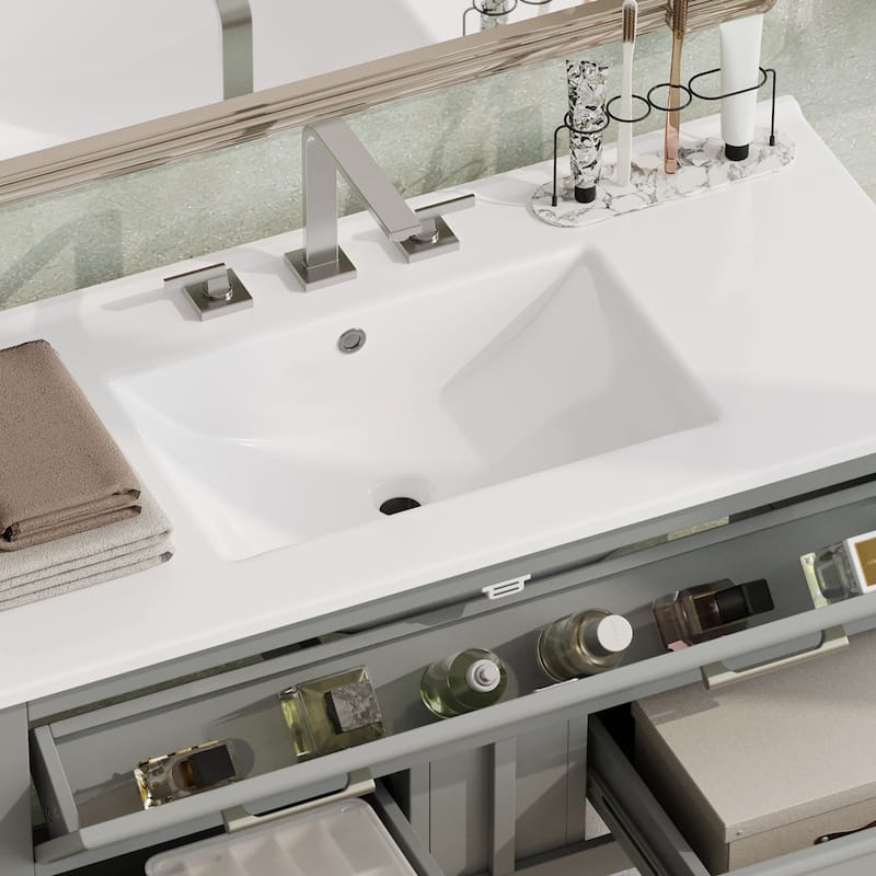 36" Vanity with Ceramic Sink,Vanity with Tip-Out Tray and 2 Full-Extension Drawers,Pulls and Close Drawer Slides Design
