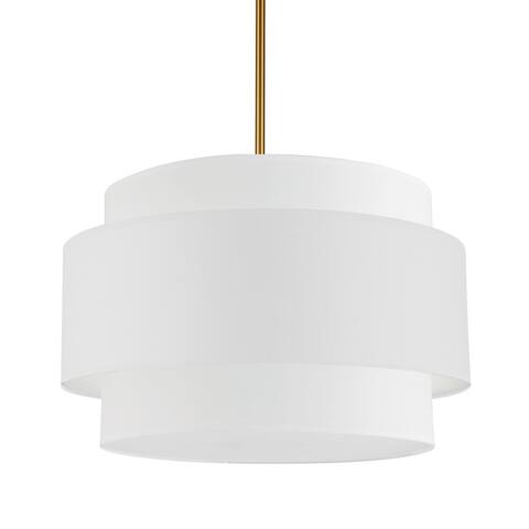 4 Light Incandescent Chandelier, Aged Brass with White Shade