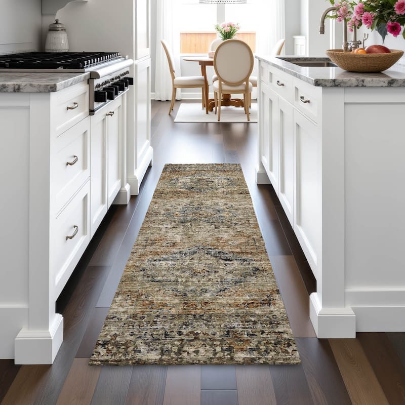Machine Washable Indoor/Outdoor Vintage Traditional Chantille Rug