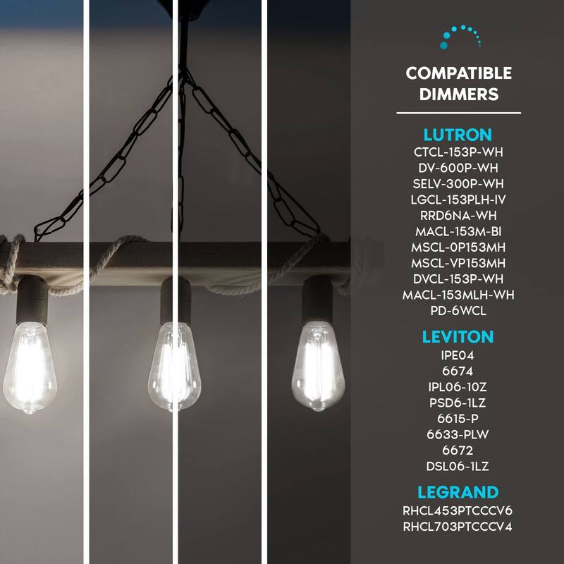 Luxrite LED Edison Bulbs 75W Equivalent ST19 ST58 4000K Cool White 800 Lumens Dimmable 8W Damp Rated UL E26 6 Pack