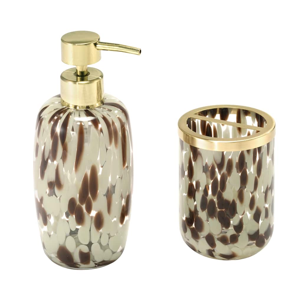 Nicole Miller Safari Toothbrush Holder & Lotion Dispenser Set - 2 Pc Accessory Set