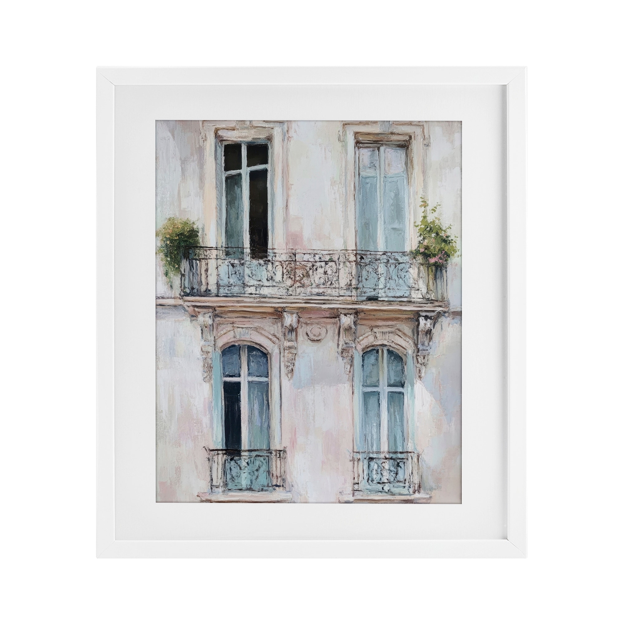 Stupell Blue Windows on City Buildings Under Glass Framed Design By Petal Prints Design