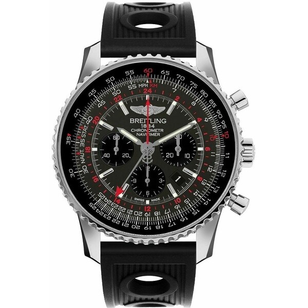 Breitling Men's 'Navitimer GMT' Chronograph Black Rubber Watch - Grey -  Overstock - 32396113