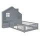 preview thumbnail 32 of 37, Wooden Floor Platform Bed with House Shape Storage Wingback Headboard, House Bed with USB, Window and Bedside Drawers