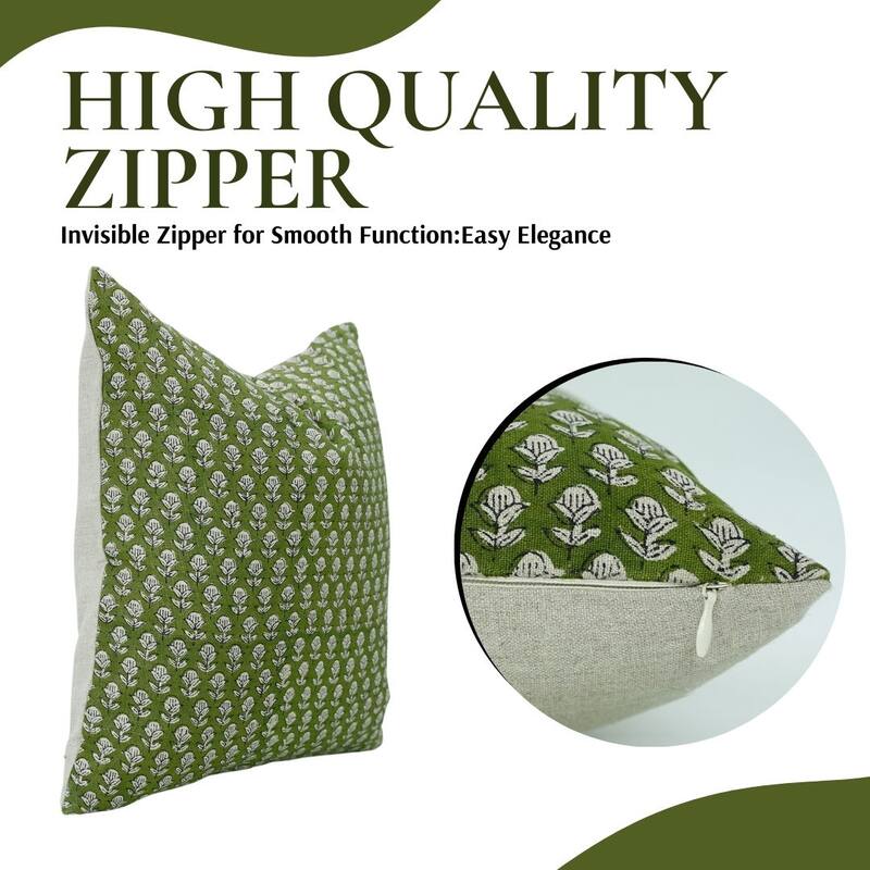 Linen Farmhouse Block print pillow Cover - Tarangini