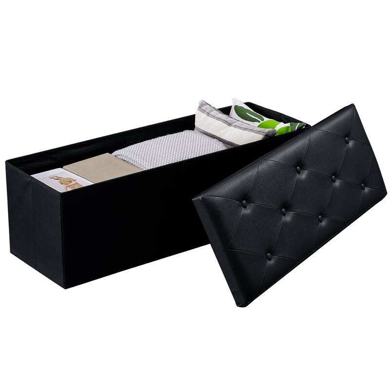 2 PC Storage Folding Ottoman, Storage Footrest Stool, Faux Leather Storage Bench Cube with Padded Seat for Small Space