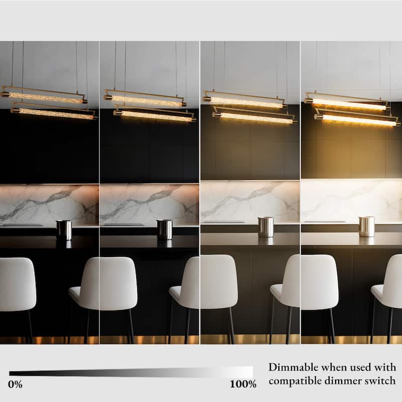 Modern 2-Tier Gold LED Linear Island Chandelier for Kitchen Island Dining Room - W42" x H66.5" Max