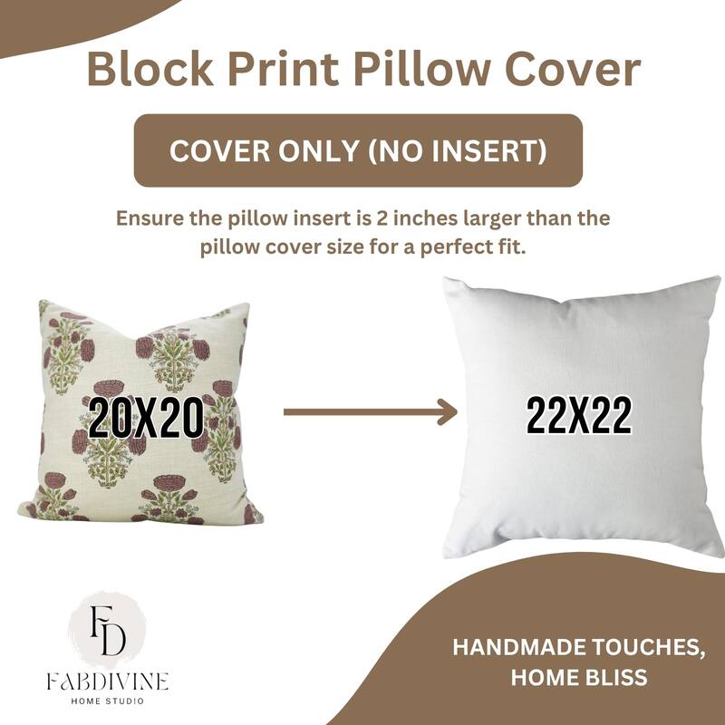 Fabdivine Block Print Wine Soft Linen Cushion Cover 14x20 Inch Wine Cozy Farmhouse or Boho Rectangle Fall Décor, Swadesh