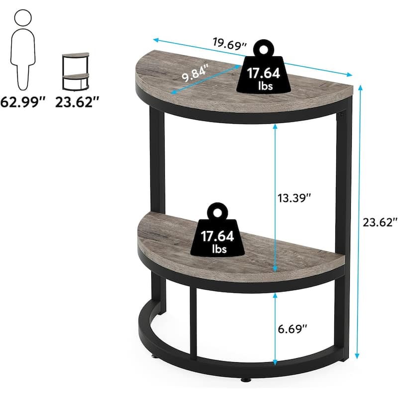 Half Round End Table with Storage, Small Wood Side Table for Living Room
