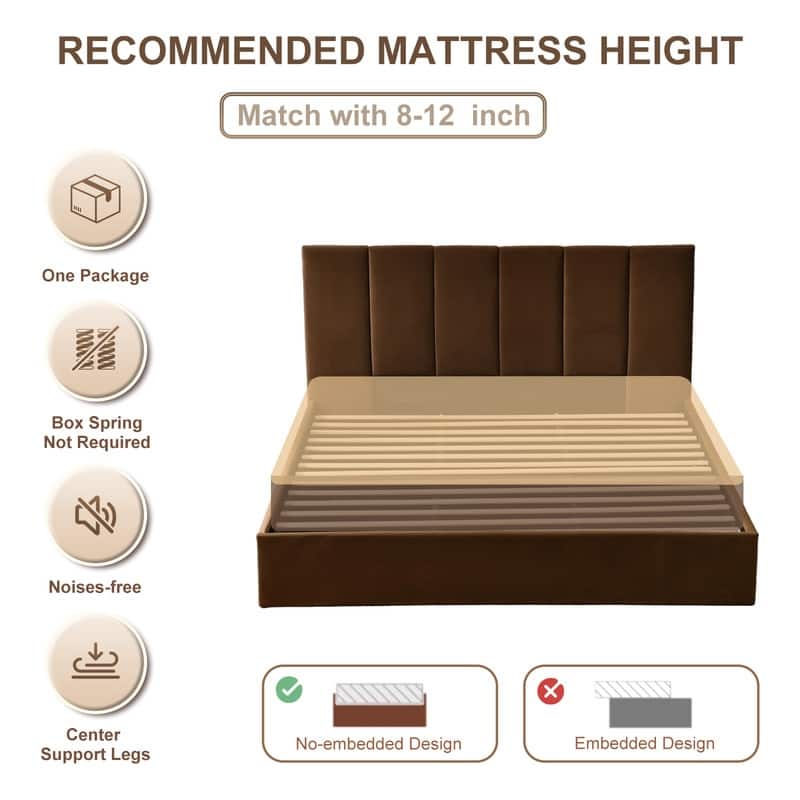 Modern Upholstered Lift-Up Storage Platform Bed with Headboard