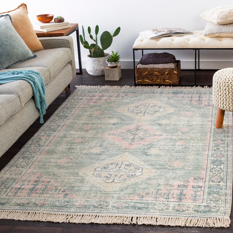 Livabliss Hermione Handmade Triple Medallion Cotton Area Rug - 5' x 7' 6" - Sage