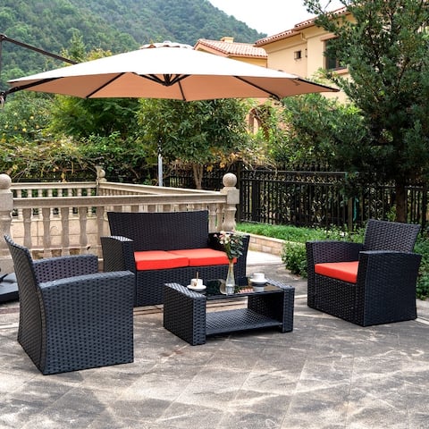 Grandview 4-piece Black Wicker Outdoor Patio Conversation Set with Cushions