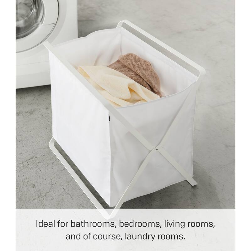 Yamazaki Home Folding Storage Bin, Steel, 8.5 gallon, 32 liters, Holds 22 lbs, Collapsible - L 11.42 x W 18.11 x H 15.75 inches