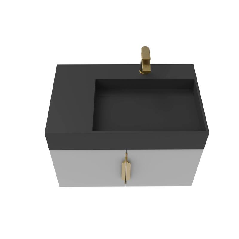 Amazon 30" Wall Mounted Bathroom Right Basin Vanity Set w/ Black Top