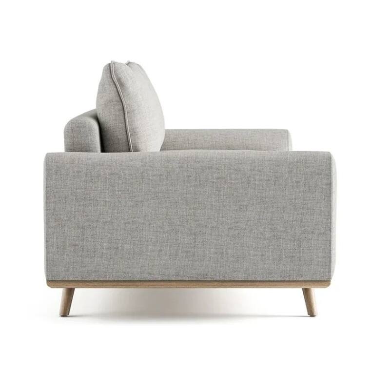 Yaana Sofa, Feather Blend Pillow, Oak Brown Wood, Gray Fabric 83 Inch