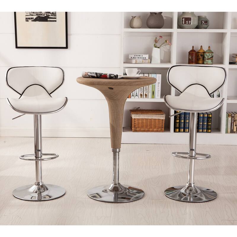 Roundhill Furniture Masaccio Leatherette Airlift Adjustable Swivel Barstool (Set of 2) - White