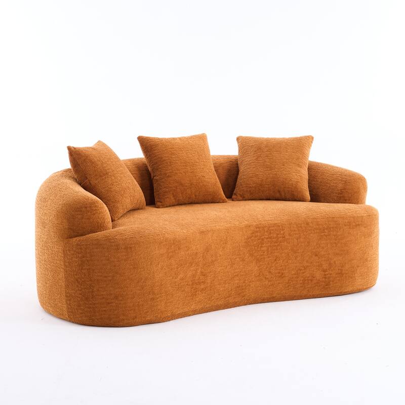 Chenille Curved Loveseat Sofa, Full Compression Sponge Sofa with 3 Pillow
