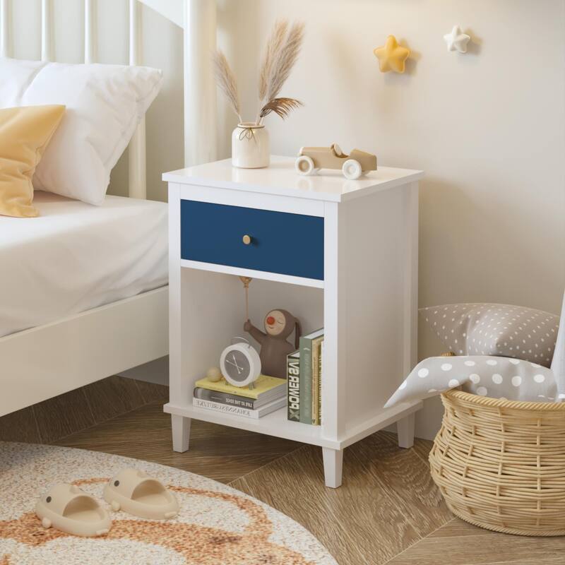 26.77''H Wooden Nightstand with Drawer and Shelf for Bedroom