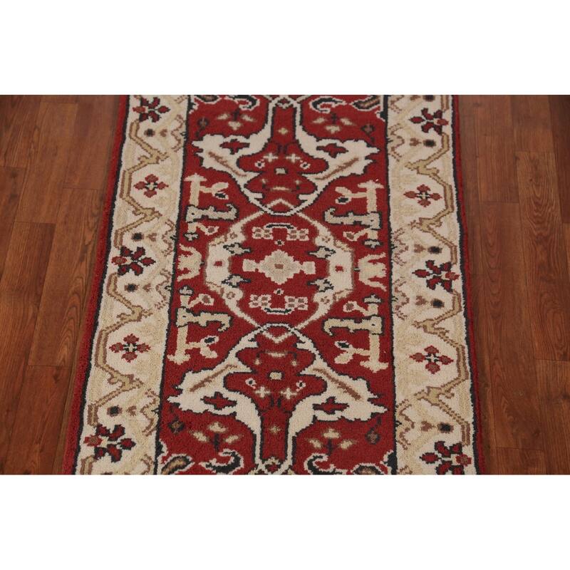 Red Oushak Indian Runner Rug Handmade Wool Carpet - 2'6"x 7'10"