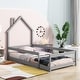 preview thumbnail 1 of 6, Grey Twin Size Pine Wood Floor Bed with House-shaped Headboard Grey