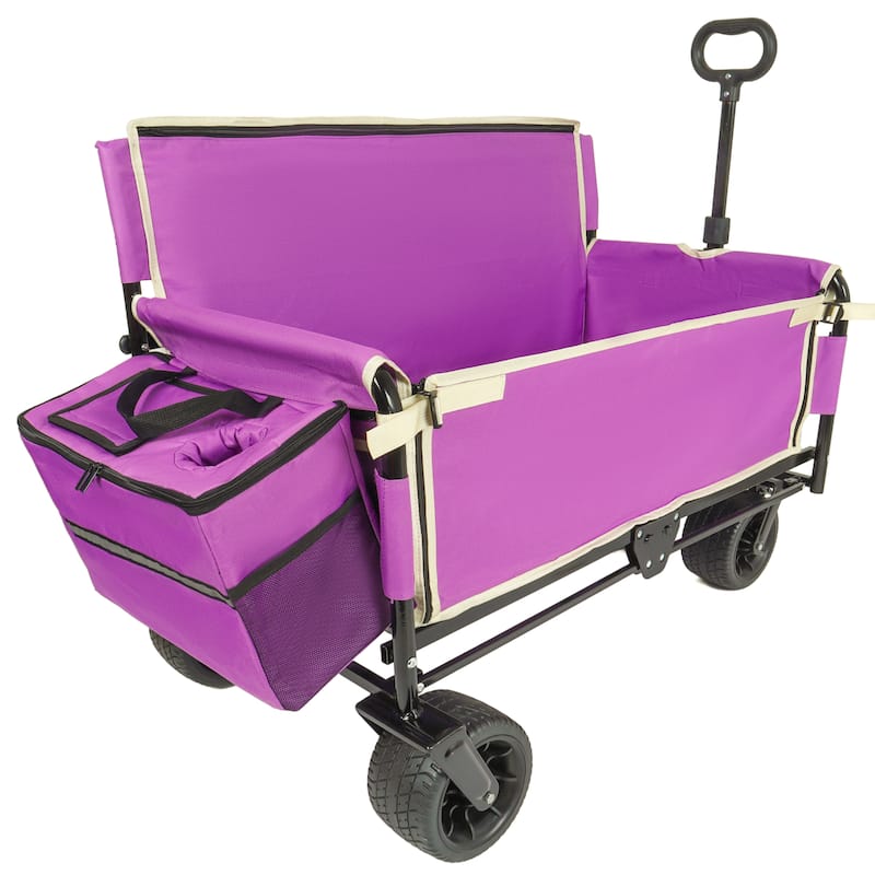 3-in-1 Folding Wagon Cart with Bench Seat & Storage, patent protection- Includes 1 ice pack, 500lbs Heavy-Duty