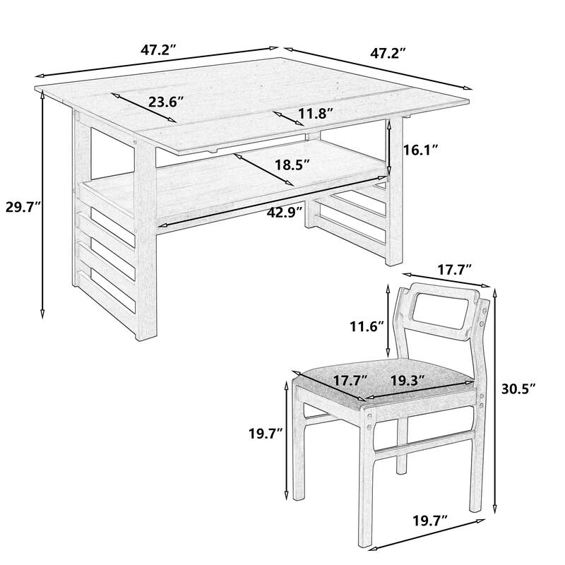 Extendable Dining Table Set for 4 w/Storage Shelf Dining Table