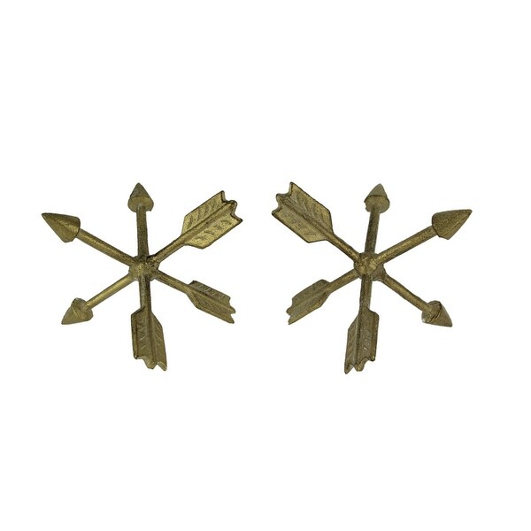 Vintage Gold Metal Crossed Arrows Decor Ball Figurine Set of 2 - 6 X 6 X 6 inches