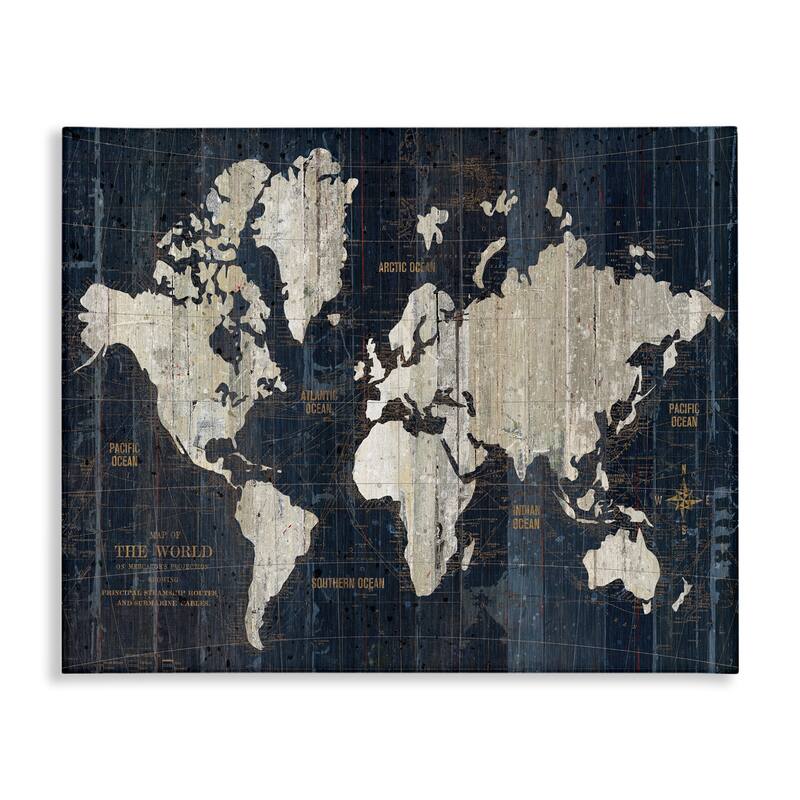 Stupell Distressed Antique World Map Rustic Aesthetic Canvas Wall Art - Off-White - 24 x 30