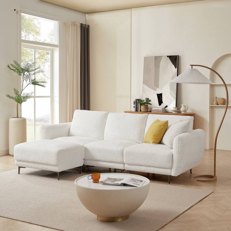 Convertible Sectional Sofa Couch, 3 Seat L-Shaped Sofa with Lamb Fabric, Movable Ottoman