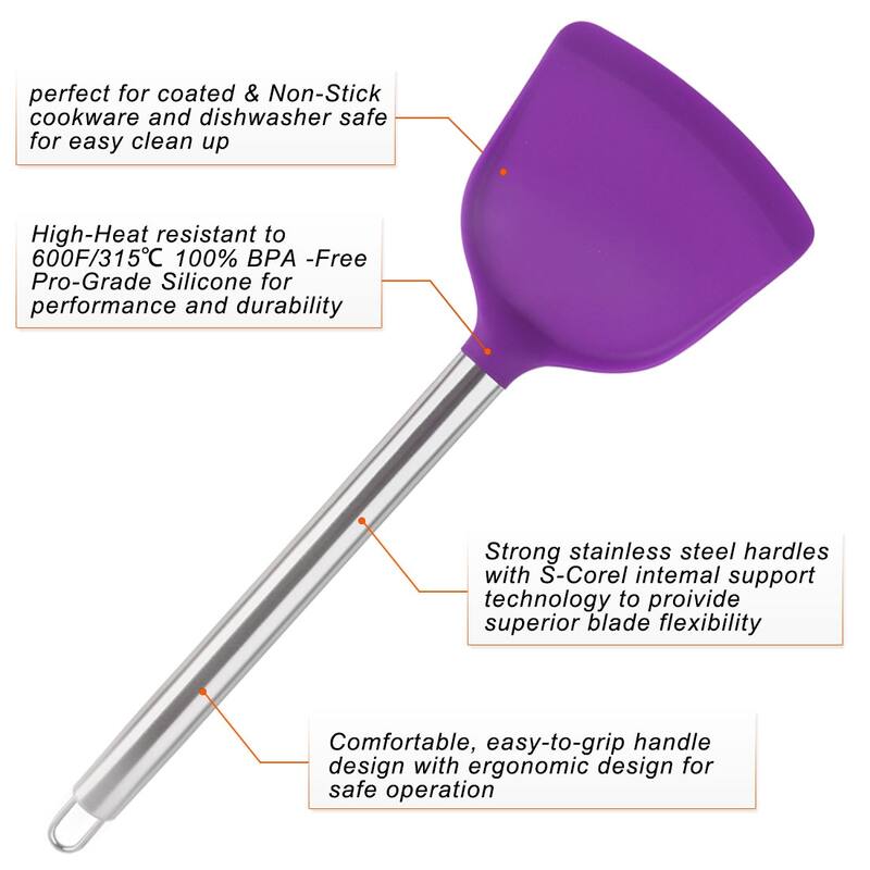 Silicone Turner Spatula Heat Resistant Non Stick for Cooking Baking - 13.6" x 3.9"(L*W)