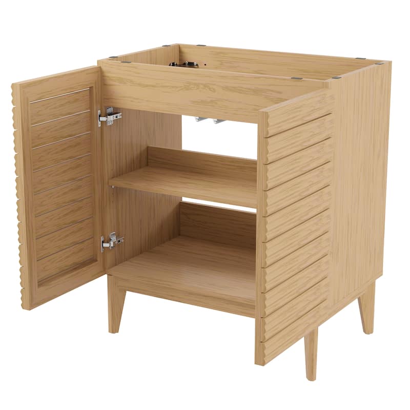 Javer Thin Linear Slat Modern Farmhouse 2-Shelf Bath Vanity Cabinet Only (Sink Basin not Included), by JONATHAN Y