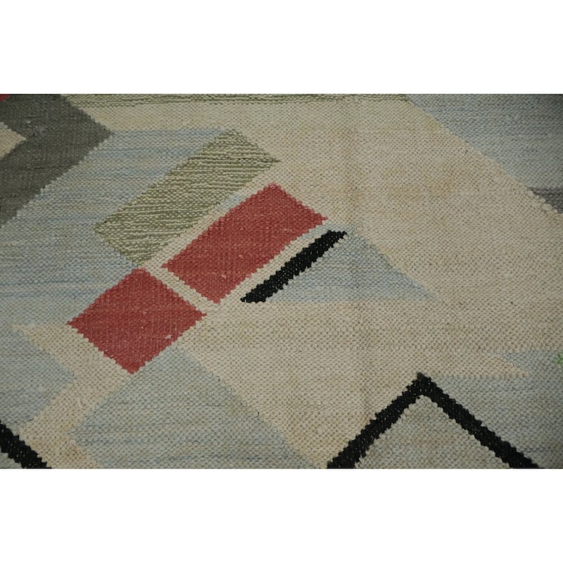 Hand Woven Oriental 100% Wool Carpet Southwestern Modern Greys & Charcoal Kilim Area Rug - 10' 0'' X 8' 0''