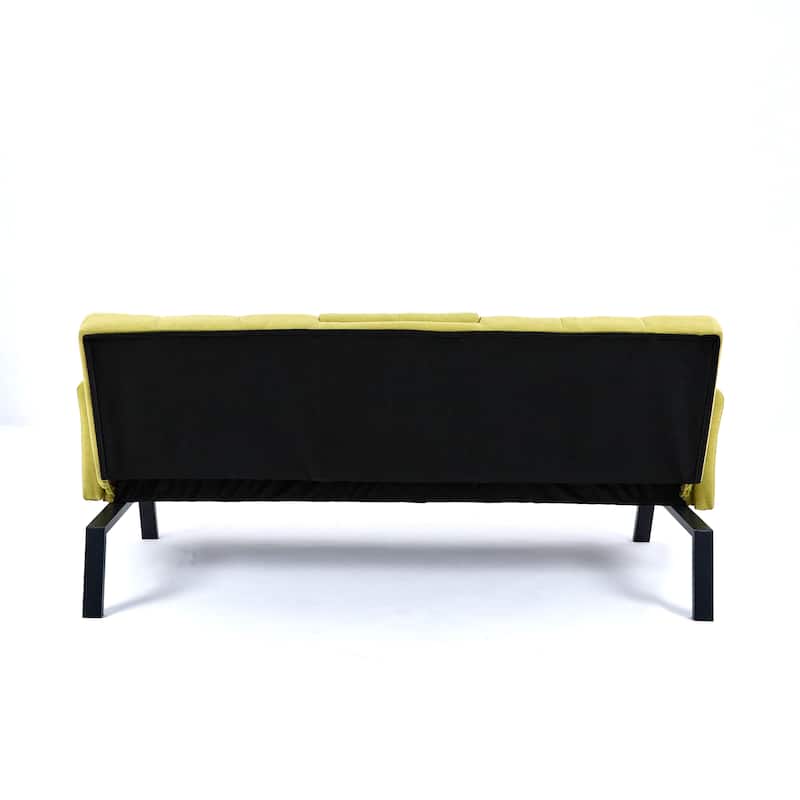 Cotton Linen Fabric Loveseat Sofa Sleeper Sofa Bed for Small Space with Center Table, Cup Holders, Pillows and Side Pockets