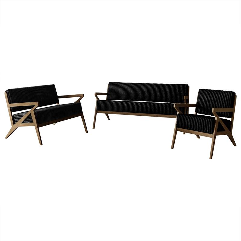 CraftPorch Chic Modern Velvet 3-Piece Upholstered Living Room Set - Black