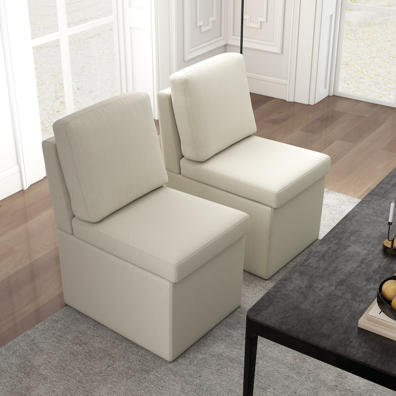 Upholstered Dining Chair with Under Seat Storage- Armless