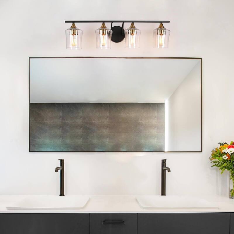 2/3/4-Light Bathroom Black Vanity Lights Modern Wall Sconce Lighting with Glass Shade
