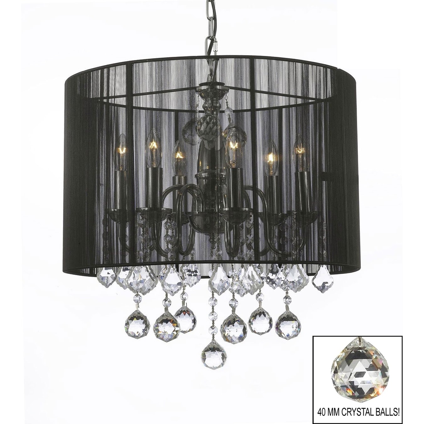 Crystal Chandelier With Large Black Shade & 40 mm Crystal Balls - Chandeliers For Bedrooms by Overstock.com