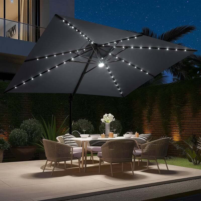 10 FT x 13 FT Outdoor LED Lighted Double Top Patio Cantilever Umbrella