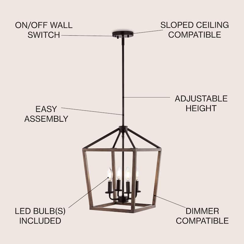 Oria Iron Farmhouse Industrial Lantern LED Pendant, Oil Rubbed Bronze/Faux Wood by JONATHAN Y