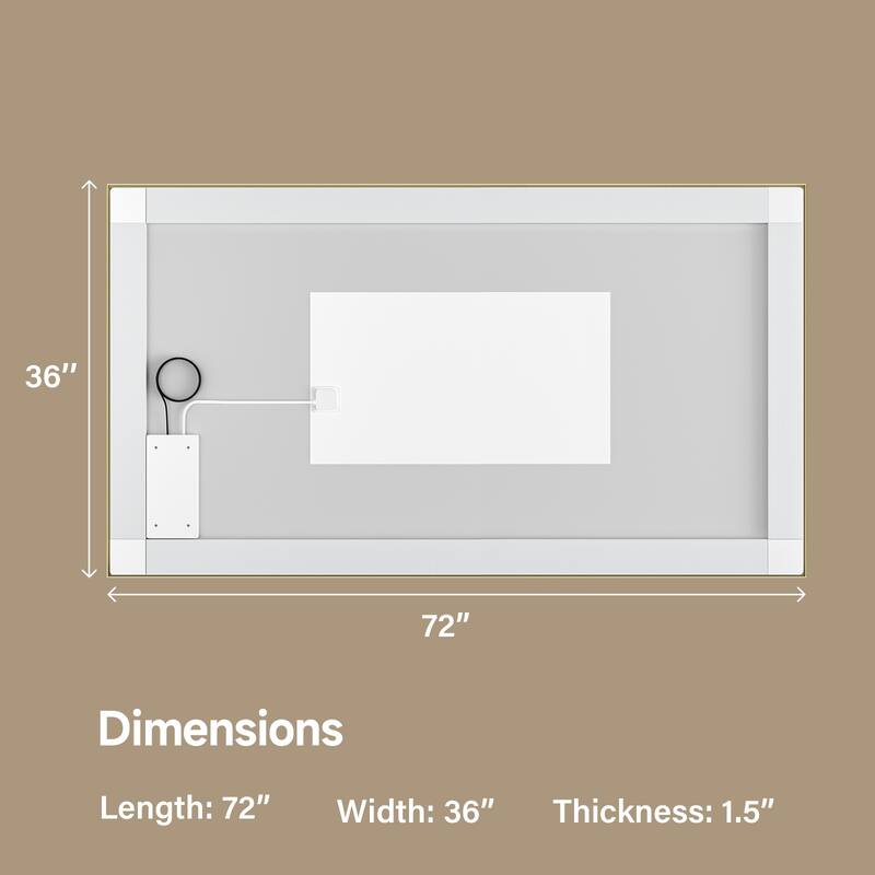 Gold-Silver Glass LED Vanity Mirror with Dual Lights and Anti-Fog - 72” W x 36” H