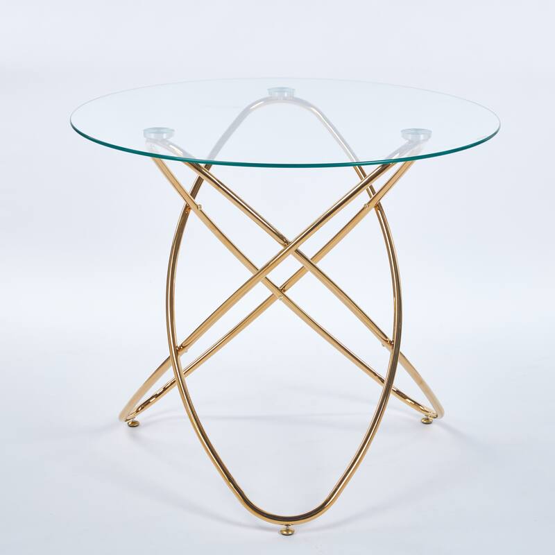 Dining Table With Chrome Metal Leg And Tempered Glass,Kitchen Table For Living Room,Metal Legs