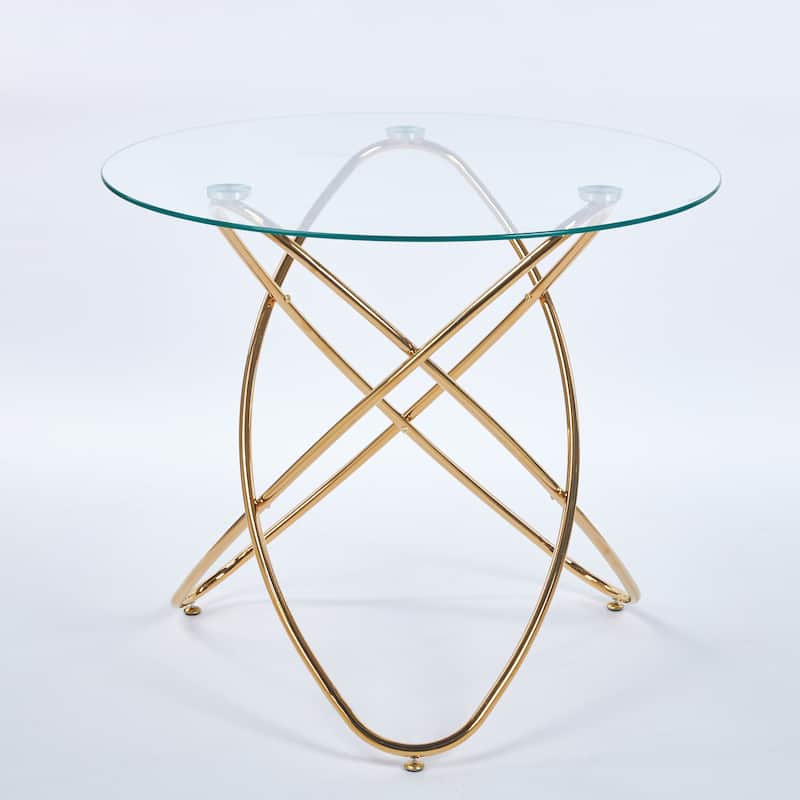 Dining Table with golden metal leg and tempered glass,Modern Space Saving Kitchen Table for Living Room,golden color metal legs
