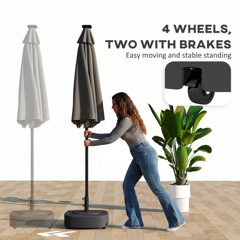 Outsunny Patio Umbrella Base with Wheels, Umbrella Stand with 110 lbs. Sand or 86 lbs. Water Filled