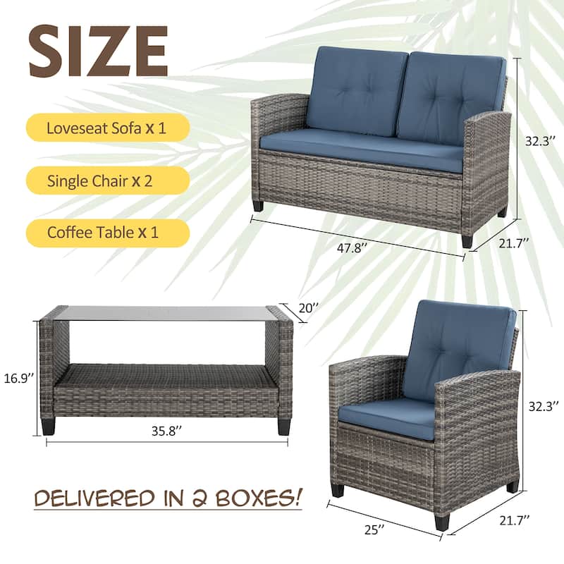 Outdoor 4-Piece Wicker Patio Conversation Sofa Set - N/A